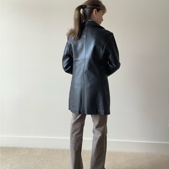 Black. Fantastic LEATHER Marc New York jacket. Car coat length. - Picture 3 of 8